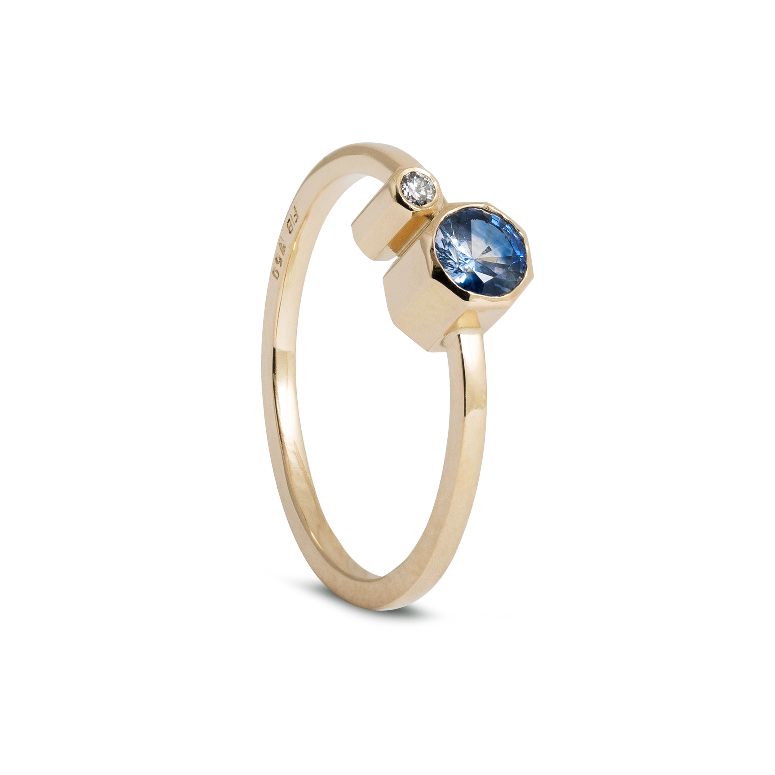Oktagon ring, blå safir -